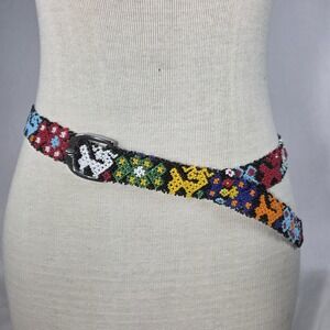 Vintage Native Style Beaded Belt with Metal Buckle Measures 38" Total